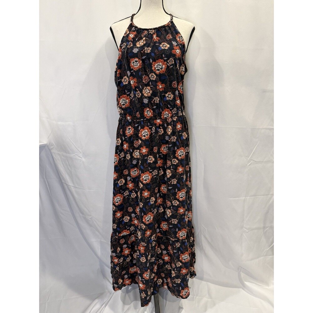 Old Navy Navy Floral Halter Midi Dress with Rust and Cream Accents